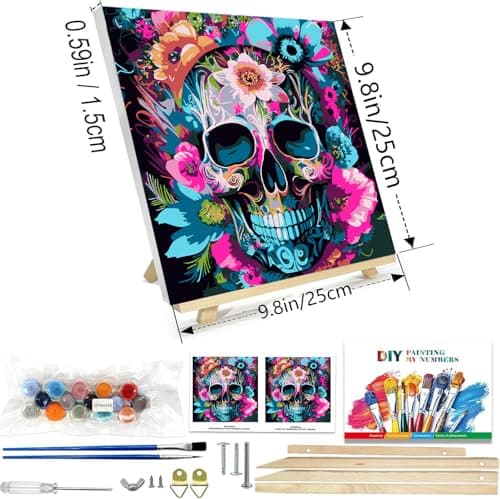 igoodom Framed Paint by Numbers Kit for Adults Beginner, Sugar Skull Easy Paint by Number Kits on Canvas with Easel, DIY Adults' Paint-by-Number Kits for Gift Home Wall Decor 10x10inch - Thumbnail 3