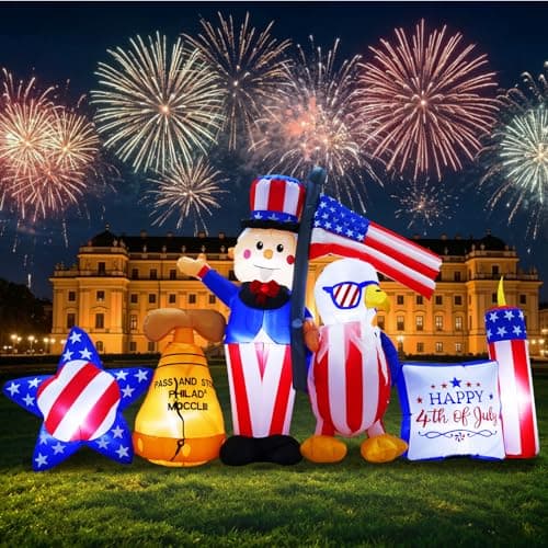 GIFTFIND 10.7FT Long 4th of July Inflatables Outdoor Decorations, Patriotic Independence Day Inflatable Uncle Sam Combo, Built in LED Lights Holiday Blow Up for Party Garden Yard Lawn Decor