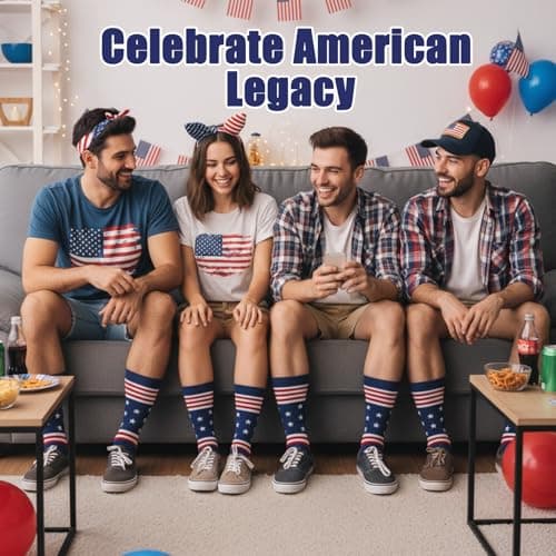 COZYMATE Funny Novelty American Flag Socks for Men Patriotic Merch Gifts for 250th Anniversary 4th of July Independence Day (US, Alpha, One Size, Regular, Regular, Red&Blue) - Thumbnail 5