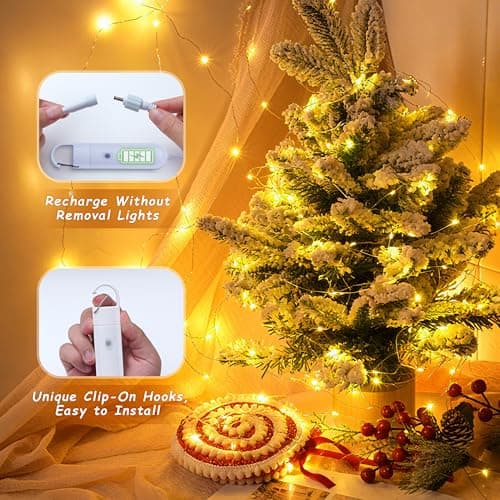Fairy Lights Battery Operated - Rechargeable String Lights for Bedroom Dorm - LED Decorative Twinkle Light with Remote 8 Modes Hook - 16ft - Thumbnail 3
