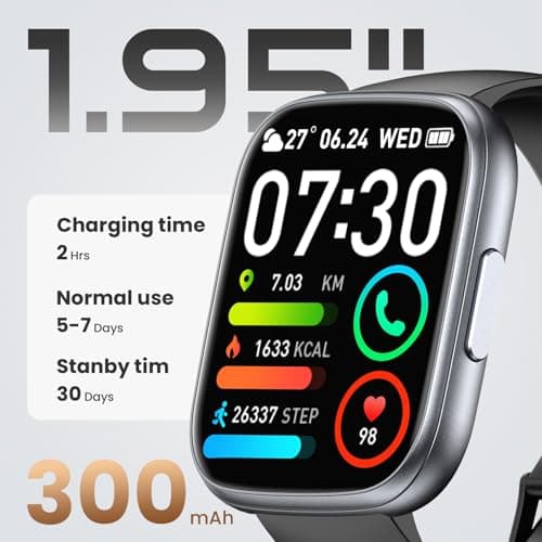 Smart Watch for Men Women (Answer/Make Call), 1.95" Touch Screen Fitness Watch with Heart Rate/Sleep Monitor, IP68 Waterproof Smartwatch for Android iOS, Activity Tracke with 120+ Sports Modes, Black - Thumbnail 3
