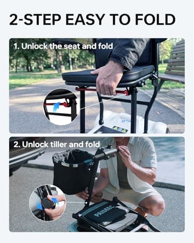 Mobility Scooter PAISEEC D3 Lightweight Mobility Scooter for Senior, 39.7 lbs Folding Mobility Scooters with 2 Batteries, All Terrain, 18.6 Miles, Airline Approved Mobility Scooters for Travel (WHITE) - Thumbnail 6