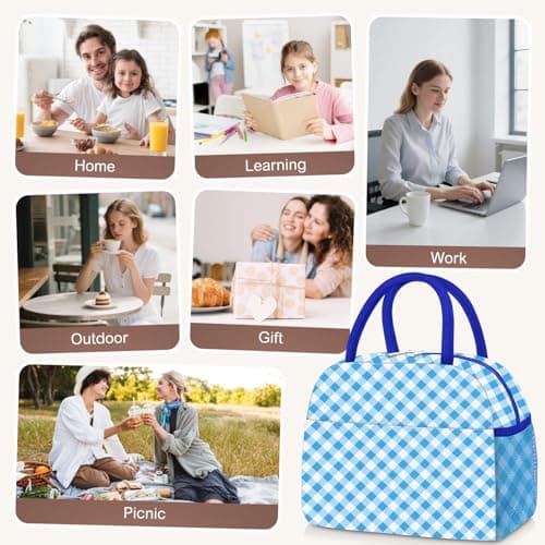 KUBYA Lunch Box for Women Adult Men, Cute Insulated Lunch Bag Women Reusable Large Lunch Boxes Tote Bag Leakproof Simple Thermal Cooler Bag for Work Office Picnic - Thumbnail 6