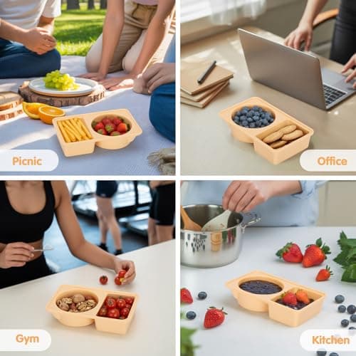 Dalycro Silicone Snack Containers with Lids – Reusable Snack Containers with Double Compartments for Adults Mini Silicone Food Box Perfect for Travel Lunch Gym (Khaki) - Thumbnail 5