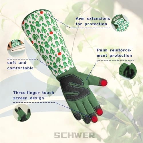 Schwer Gardening Gloves for Women, Rose Pruning Gloves with Forearm Protection, Touchscreen, Fingertip & Palm Strengthening, Breathable & Comfortable Long Garden Glove for Yard, Gardening Gifts, XL - Thumbnail 2
