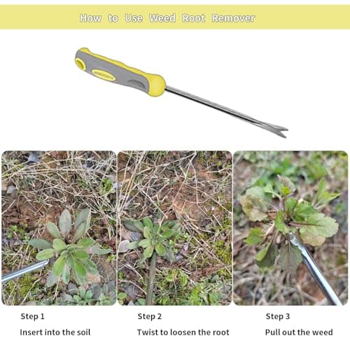 Weed Puller Tool, 3 Pack Garden Stainless Steel Manual Hand Weeder with Ergonomic Soft Grip Handle, L-Shape Crack Weeder, V-Shape Uprooting Tool & 4 Teeth Weed Puller for Lawn, Driveway, Paver Cracks - Thumbnail 6