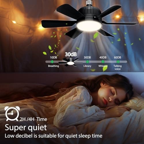 YUNICE Socket Fan Light with Remote 18 Inch Black Socket Ceiling Fan Light Socket Fan with Adjustable LED 3 Speeds E26/E27 Screw In Ceiling Fan for Bedroom Kitchen Garage - Thumbnail 5