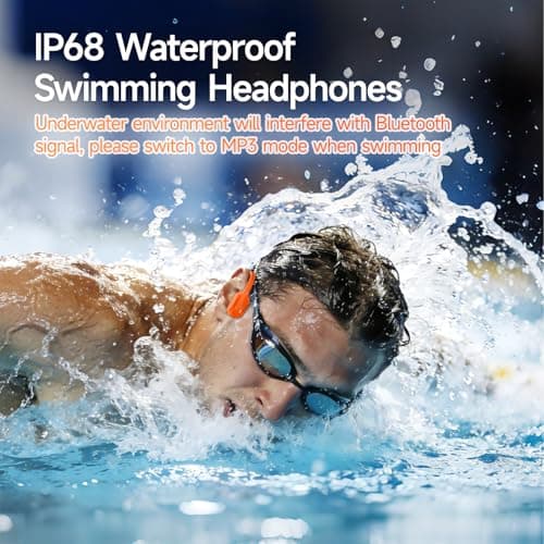 esonstyle Swimming Headphones Underwater - IP68 Waterproof Bone Conduction Headphones Bluetooth 6.0,Bone Conduction Earbuds with 8G MP3 for Swimming Running Cycling Sports (Orange) - Thumbnail 2