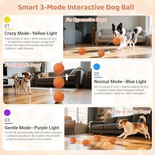 COSOWO Self-Moving Dog Ball Interactive Dog Toy with Automatic Rolling, Bouncing & Vibration to Keep Dogs Entertained Chew-Proof & Waterproof for Small/Medium Breeds, O15-Orange - Thumbnail 6