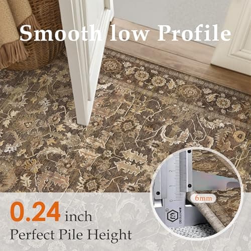 Berthmeer 8x10 Area Rugs for Living Room, Ultra Soft Washable Non-Slip Rug for Bedroom Low-Pile Vintage Distressed Floral Print Accent Carpet for Dining Room Home Decor Office Brown - Thumbnail 6