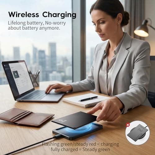 Wallet Tracker Card Apple Find My (iOS Only), Rechargeable Air Tracker Tag, Waterproof Item Finder for Wallet, Bags, Passport, Custom Charger Included, 0.07inch, Men's Gifts - Thumbnail 4