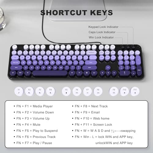 Dilter Wired Computer Keyboard, 104 Keys Full Size Typewriter Keyboards with Number Pad, USB Plug and Play Keyboard for Windows 7 8 10 11, PC, Laptop, Desktop (Black Purple) - Thumbnail 4