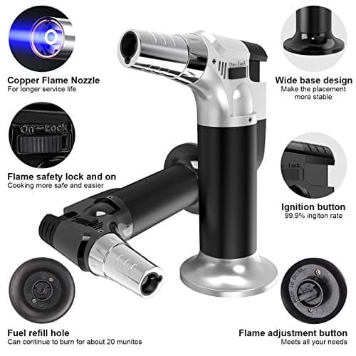 2 Pack Torch, Butane Torch Refillable, KitchenTorch for Cooking with Safety Lock & Adjustable Flame for BBQ, Creme Brulee, Baking, Crafts(Butane Gas not Included) (Red/Blue) (Black&Silver) - Thumbnail 3