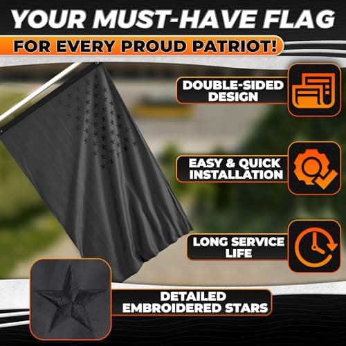 3x5 Ft Black American Flag for Wall & Pole – Black Flag: 210D Fade-Resistant Oxford with Embroidered Stars, Sewn Stripes, Brass Grommets – Patriotic Display for Home, Garage, Outdoor | Veteran Tribute - Thumbnail 4
