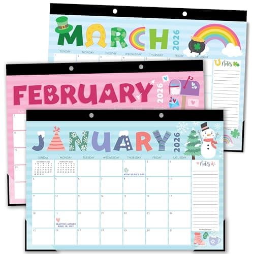 Hadley Designs Large Desk Calendar 2026-2027 - Desktop Calendar 2026, 18-Month Desk Calendars for Home, Office & Classroom, Cute Doodle Classroom Must Haves, Fatih Based Easter Gifts for Women & Men