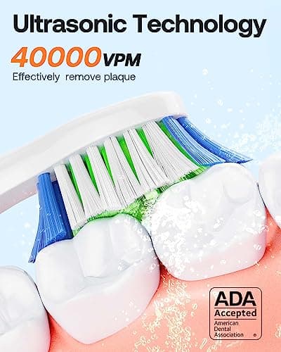 Bitvae Ultrasonic Electric Toothbrush - Rechargeable Sonic Electric Toothbrush for Adults and Kids, Power Toothbrush with Holder, 8 Brush Heads, Smart Timer, Fast Charge, Pink D2 - Thumbnail 3