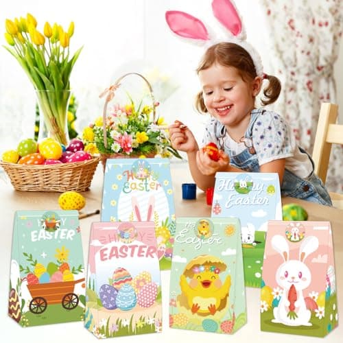 ZQDQIUQIU Easter Treat Bags,24 PCS Small Easter Gift Bags with 24 PCS Easter Stickers,Easter Goodie Bags Candy Wrapping Bag for Classroom Holiday Party Favors Supplies - Thumbnail 5