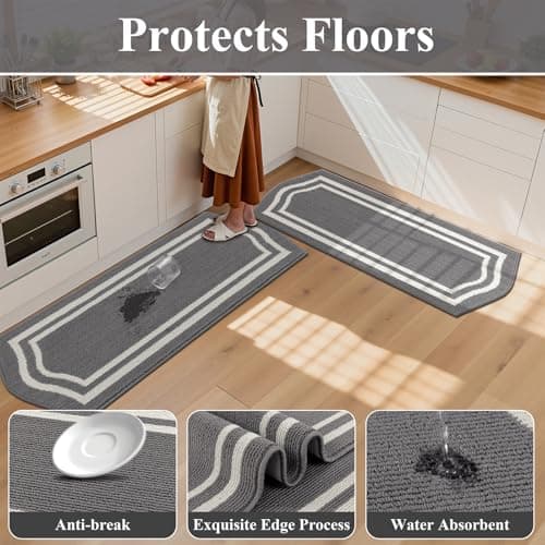 HEBE Farmhouse Kitchen Rugs Sets of 3 Non Slip Washable Boho Kitchen Rugs and Mats for Floor Kitchen Runner Rug Floor Carpet for Kitchen, Laundry, Hallways - Thumbnail 3