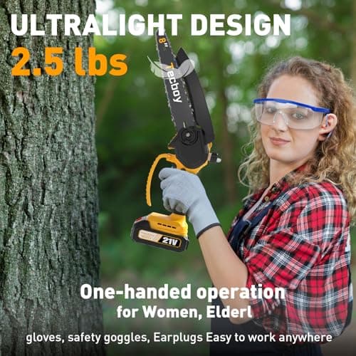 8 Inch Mini Electric Chainsaw Cordless, 6 Inch Portable Chain Saw for Makita 18V Battery Powered Saws Small HandHeld Saw with 2 Batteries Yard Tool Tree Trimming Wood Cutting Gifts Men Dad(GoldYellow) - Thumbnail 3