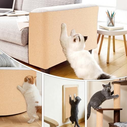Cat Scratch Mat for Couch, Wall & Cat Tree - 78.7" Trimmable Self-Adhesive Cat Scratcher, Cat Scratch Furniture Protector, Felt Alternative to Sisal, DIY Cat Tower Replacement, 2 Pack(Khaki) - Thumbnail 4