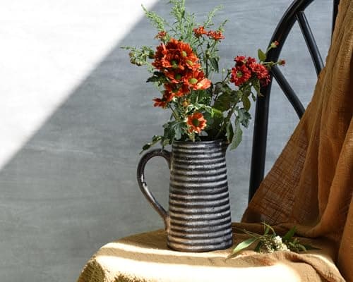 Quoowiit Ceramic Rustic Vase with Handle, Black Distressed Decorative Farmhouse Pitcher Vase for Home Decor Living Room Bedroom Kitchen Office Shelf Decor Centerpiece Table Decoration - Thumbnail 6