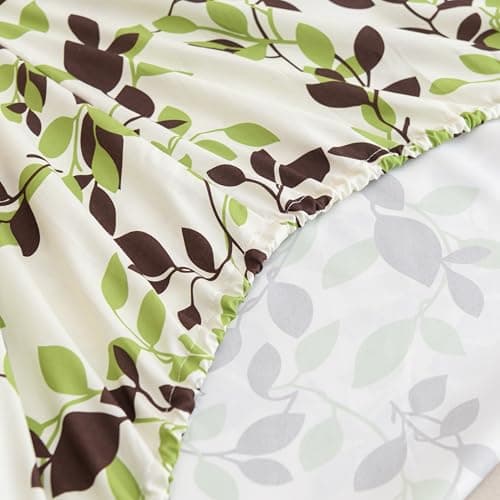 Twin Size Bed Sheets Set Deep Pockets - 6PC Floral Ultra Soft Microfiber Bed Sheets - Easy to Clean, 90 Thread Count Sheets Includes 1 Fitted, 1 Flat, 2 Pillowcases (Beige/Green Leaves) - Thumbnail 6