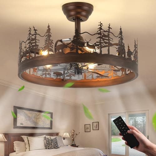 Merexcint Farmhouse Rustic Ceiling Fan with Light, 21" Vintage Cage Ceiling Fans with Lights, Rustic Ceiling Fan for Living Room, Bedroom, Hallway, Entryway Lighting - Image 1