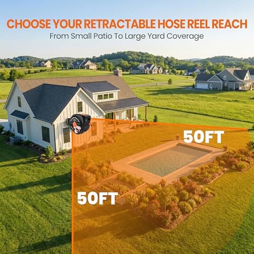 Retractable Garden Hose Reel, 1/2 in x 50 ft Wall Mounted Hose Reel Heavy Duty with 10-Function Sprayer Nozzle, Any Length Lock, Slow Return System, 180°Swivel Bracke for Large Yard Lawn Car Washing - Thumbnail 6