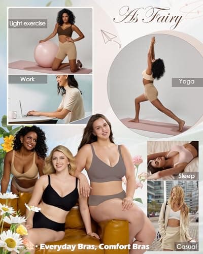 As Fairy Jelly Bras for Women Wireless Push Up Bra with Support and Lift Seamless Comfortable Bralette Tshirt Brassiere Grey 38D - Thumbnail 6