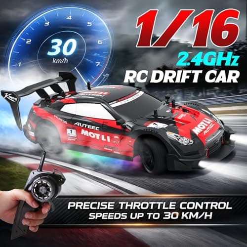 LFOLUSU Remote Control Car RC Drift Car 1:16 Scale 4WD RC Vehicle with LED Lights 2.4GHz 30km/h RTR High Speed Racing Sport Toy for Adults Boys Girls Kids Gift 2Pcs Rechargeable Battery - Thumbnail 2
