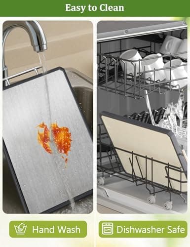 Titanium Cutting Boards for Kitchen, 2 in 1 Non Toxic Cutting Board, Food-Grade Double Sided Pure Titanium & Wheat Straw PP Chopping Board for Meat/Vegetables, Dishwasher Safe Large 16.3”×11-1 PC - Thumbnail 4