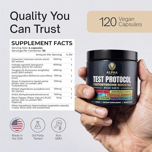 Alpha Tribe Test Protocol - Elite Natural Testosterone for Men | Testosterone Supplement for Men with Ashwagandha & Tongkat Ali (120 Count Pack of 1) - Thumbnail 2