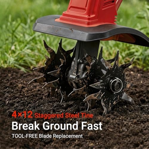 Cordless Brushless Garden Tiller Cultivator Compatible with Milwaukee 18v Battery(Tool Only), 10’’ Wide 7’’ Deep Electric Soil Rototiller, 48-Tine Mini Rotary Areator for Garden Beds &Soil Preparation - Thumbnail 2