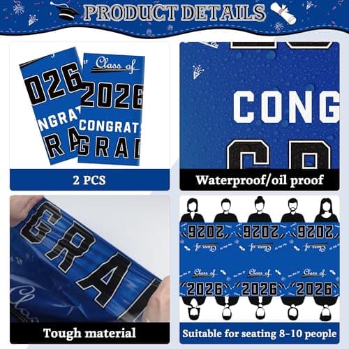 OHOME Graduation Decorations 2026 - Class of 2026 - Plastic Blue Tablecloth for Graduation Party Decorations - Class of 2026 Decorations Party Favors Supplies Banner,2 Pack - Thumbnail 3