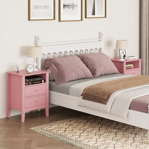 RoyalCraft Pink Fluted Nightstand Set of 2, Colorful Nightstand with 2 Drawers, Modern Wooden End Table with Storage for Small Spaces, Side Table for Bedroom, Couch, Home Office - Thumbnail 3