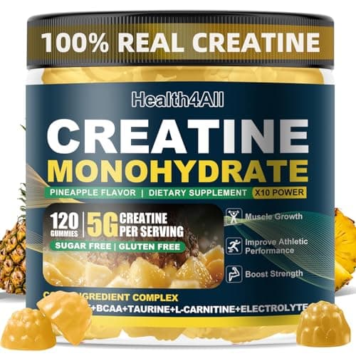 Health4All Creatine Monohydrate Gummies 5g for Men & Women, Creatine Gummy for Strength Energy & Muscle Growth Support Pre-Workout Supplement - Pineapple 120 Gummy
