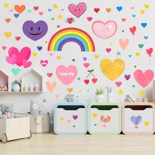 Humerry Kids Heart Wall Stickers, 201 Piece Removable Peel and Stick Rainbow Wall Decals for Nursery, Playroom and Bedroom, 6 Sheets Heart-Shaped Wall Decor - Thumbnail 6