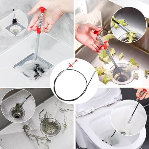 Drain Snake Clog Remover Tool, 3 Plastic (20 Inches) and 1 Stainless Drain Snakes (33 Inches) Included, Effectively Clean Hair and Other Clog for Toilet, Kitchen Sink, Bathroom Tub - Thumbnail 5