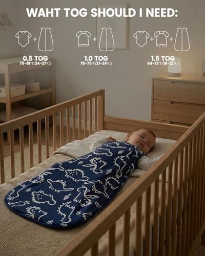 WYTbaby 2 Pack Baby Sleep Sack 1.5 TOG, 100% Cotton Wearable Blanket, 2-Way Zipper Baby Sleeping Bag,Blue Dinosaur Print，6-12Months - Thumbnail 4