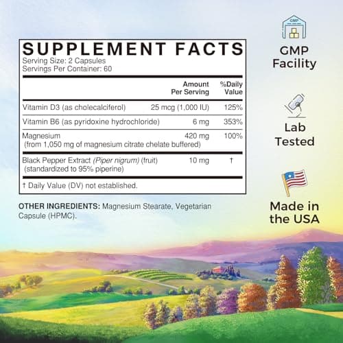Vitalitown Magnesium with Vitamin B6, D3, Magnesium Citrate, 100% Daily Value, Buffered, Gentle on Stomach, Sleep, Bone, Energy, Non-GMO, 120ct - Thumbnail 2