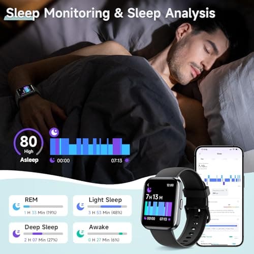 Smart Watch for Men Women, 1.8" Fitness Tracker for Android & iPhone, Answer/Make Calls, Alexa Built-in, Heart Rate/Sleep/SpO2 Monitor Smartwatch, IP68 Waterproof Watches 101+ Sport Modes, 2 Bands - Thumbnail 4