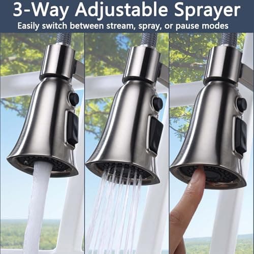 Solid Brass Commercial Kitchen Faucets with Pull Down Sprayer, Brushed Nickel Single Hole Kitchen Sink Faucet, Single Handle, SpotShield Stainless for Pot Filler, Farmhouse Camper Laundry, SonTiy - Thumbnail 6