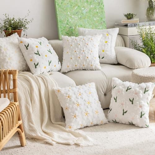 KIDHABE Spring Summer Pillow Covers 18x18 inch, Set of 2 Soft Faux Fur Jacquard Yellow Color Flower Heart Sunflower Throw Pillow Cases for Sofa Couch Holiday Spring Home Decor - Thumbnail 6