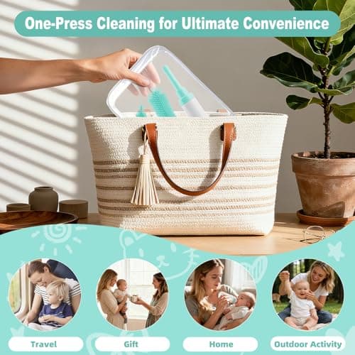 ZTX Push-to-Foam Silicone Bottle Brush Set - One-Press Rich Foam for Baby Bottles, Breast Pump Parts & Nipples - with Detachable Nipple Brush & Portable Travel Storage Bag, Blue - Thumbnail 6