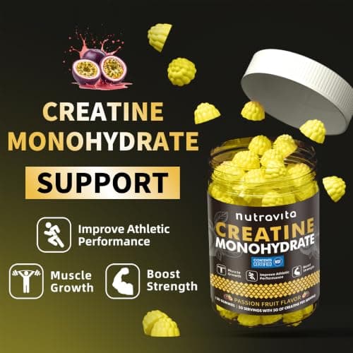 Nutravita NSF Certified Creatine Gummy - Creatine Monohydrate Gummies for Men & Women-5g of Creatine Monohydrate per Serving - Sugar Free,Vegan, Passion Fruit Flavor, 120 Count - Thumbnail 5