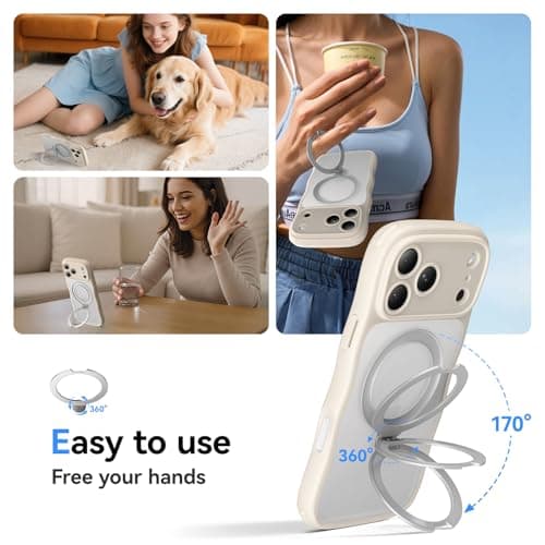 XWZ for iPhone 17 Pro Max Case for Women Girls with Stand,【Compatible with MagSafe】,【Camera Control】,【Full Camera Protection】, Cute Wave Magnetic Phone Case for iPhone 17 Pro Max,Stone - Thumbnail 2