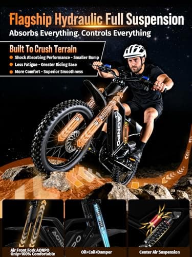 AONPO Electric Dirt Bike for Adults, Peak 3500W High Power Ebike, 52V 30Ah Removable Battery UL 2849 Certified, Full Suspension & Dual Hydraulic Disc Brakes Off-Road Mountain Electric Bicycle - Thumbnail 5