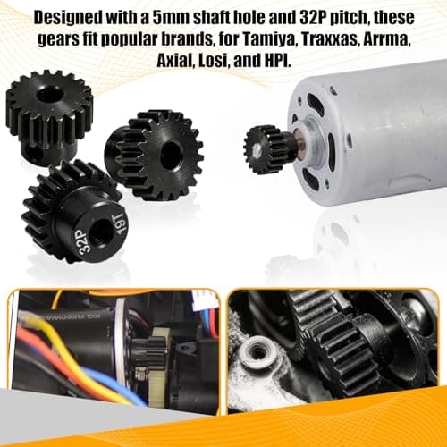 32P 19T RC Car Gear Set | 45# Steel Black Oxide | 5mm Bore +0.03mm | Precision Engineered Motor Pinion Gear Compatible with Traxxas/ARRMA/HPI/Kyosho (3-Pack with M4 Set Screws) - Thumbnail 5