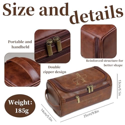 Umitive Personalized Gifts for Men Toiletry Bag, Custom Engraved Travel Dopp Kit with Name Initials, Valentines Gift, Groomsmen & Best Man Gift, Father’s Day, Wedding for Husband (Dark Brown) - Thumbnail 3