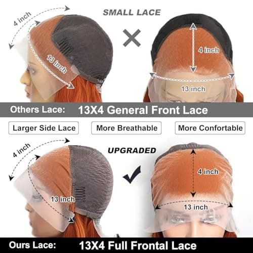 Thusiae 250% Density Ginger Bob Wig Human Hair 13x4 HD Lace Closure Wig Orange Bob Human Hair Wig with Baby Hair Short Straight Bob Colored Wig for Women 14 Inch - Thumbnail 4